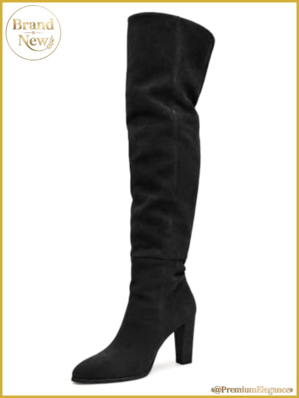 Over the Knee Boots Faux Suede Chunky Block Heel Zip Thigh High